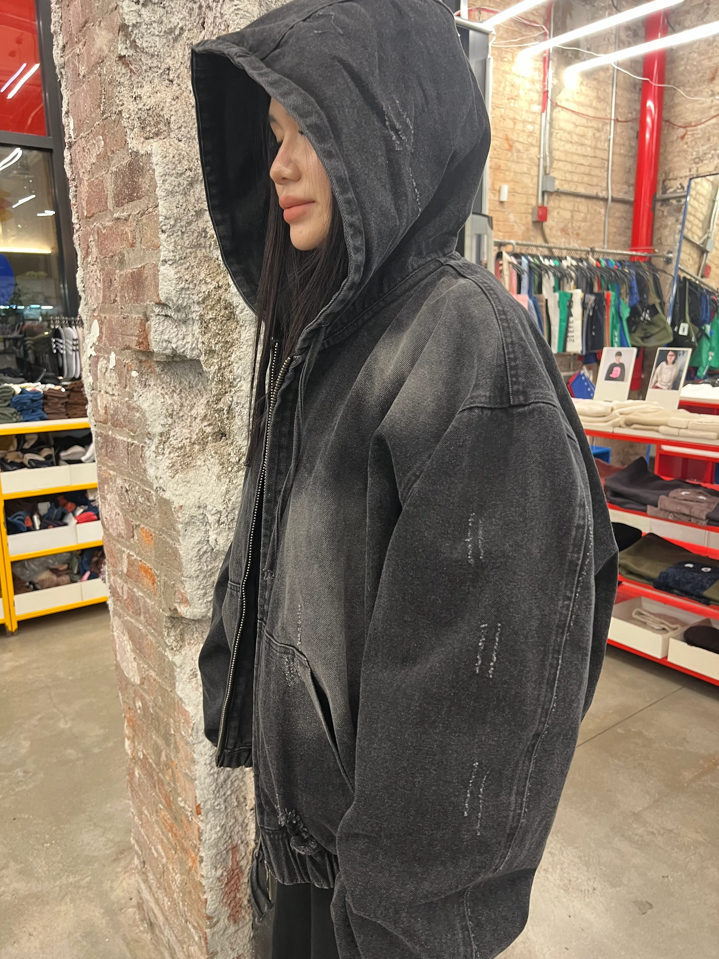 70285 DRAWING WASHED DENIM HOODED JACKET - Image 3