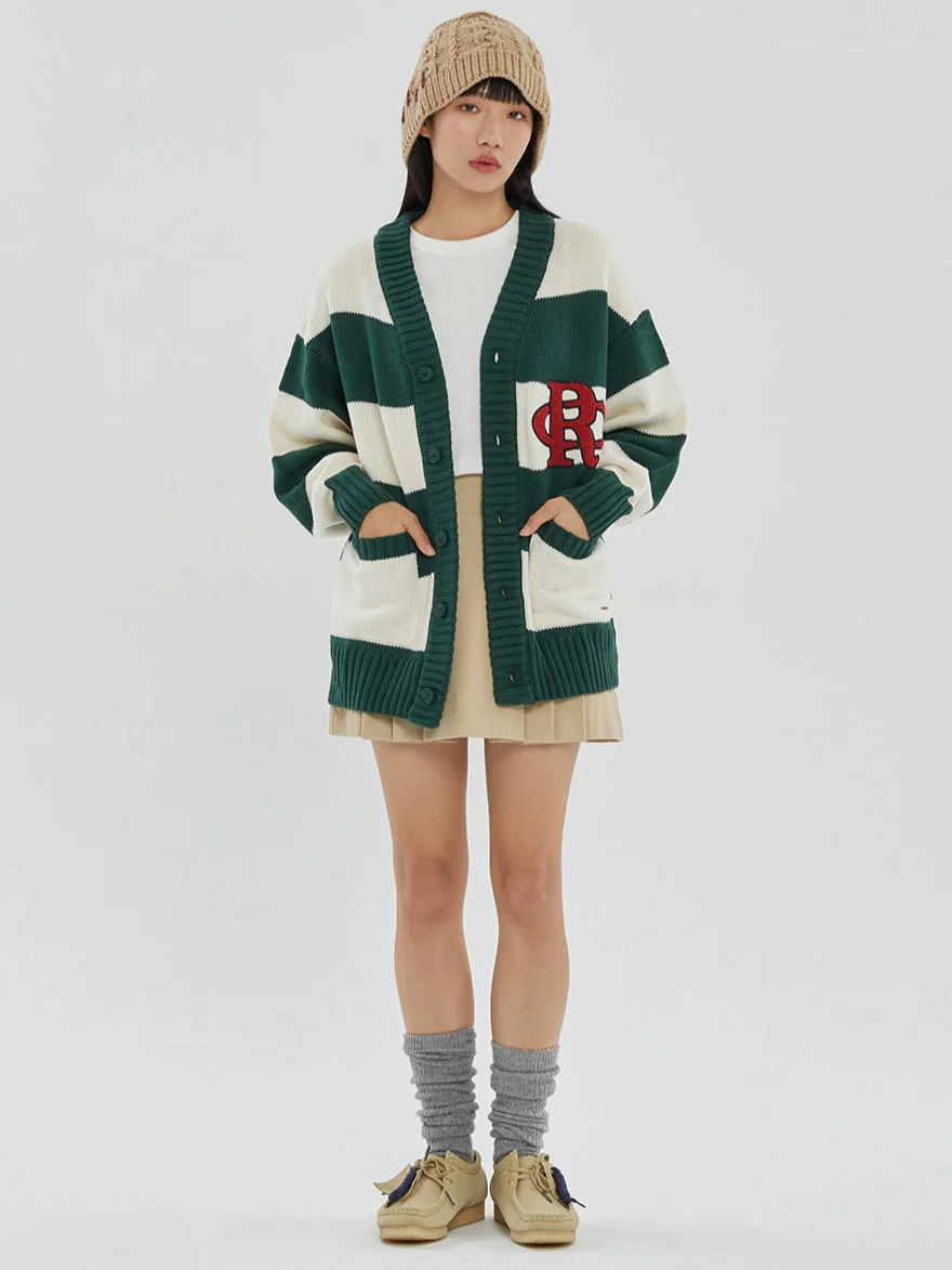 ATHLETIC LOGO STRIPE KNIT CARDIGAN