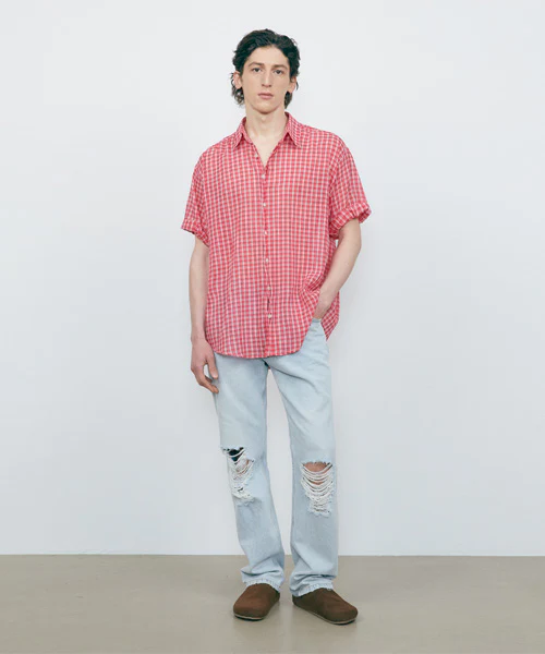 BOXY OVERFIT CHECK ROLLUP HALF SHIRT