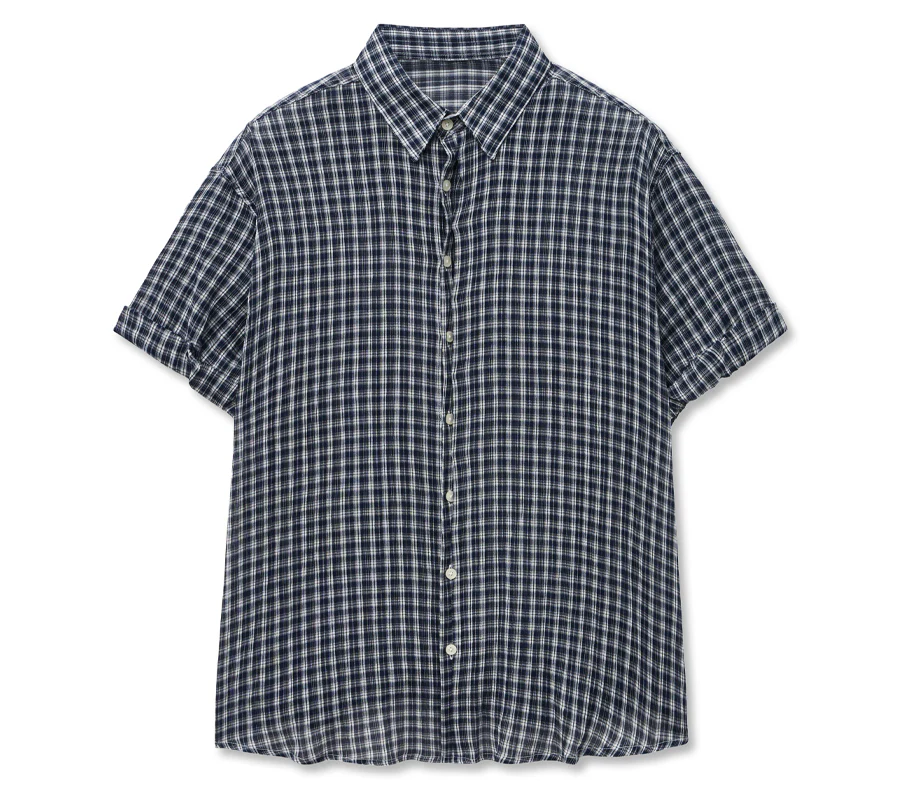 BOXY OVERFIT CHECK ROLLUP HALF SHIRT - Image 4