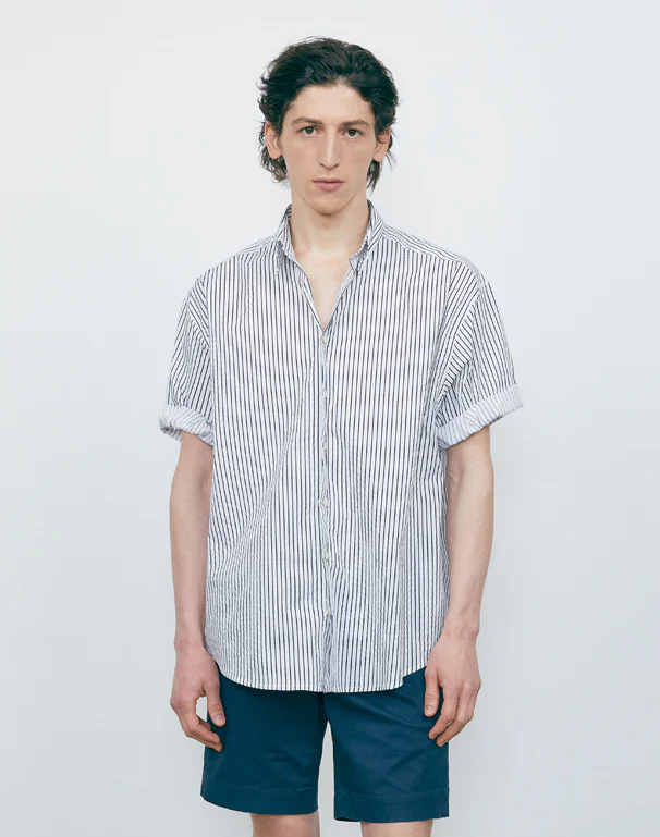 BOXY OVERFIT STRIPE ROLLUP HALF SHIRT