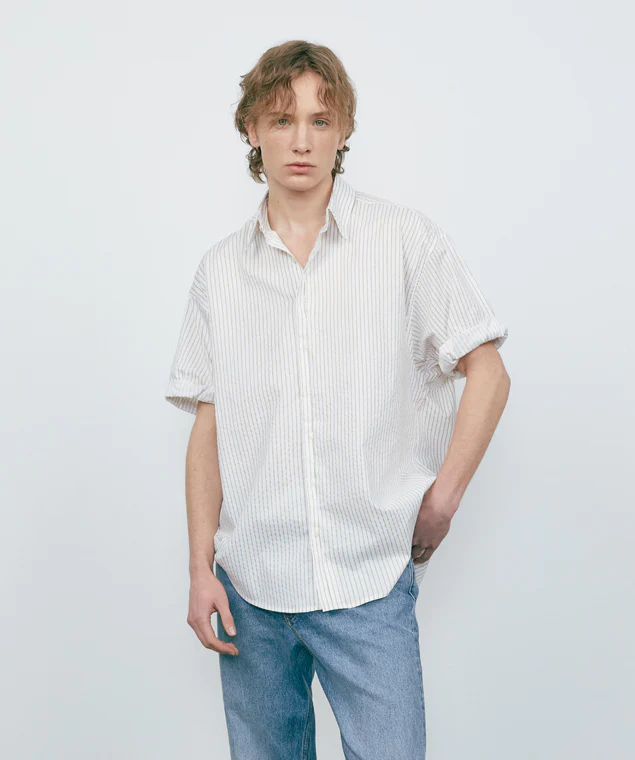 BOXY OVERFIT STRIPE ROLLUP HALF SHIRT - Image 2