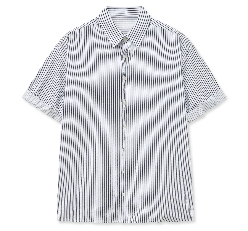 BOXY OVERFIT STRIPE ROLLUP HALF SHIRT - Image 4