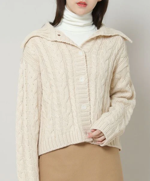 COLLAR CABLE KNIT CARDIGAN - Image 4