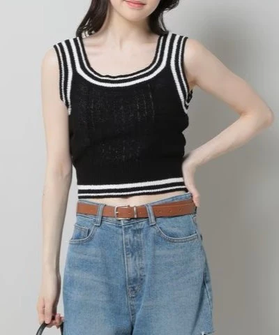 CONTRAST SLEEVELESS CROP KNIT - Image 2