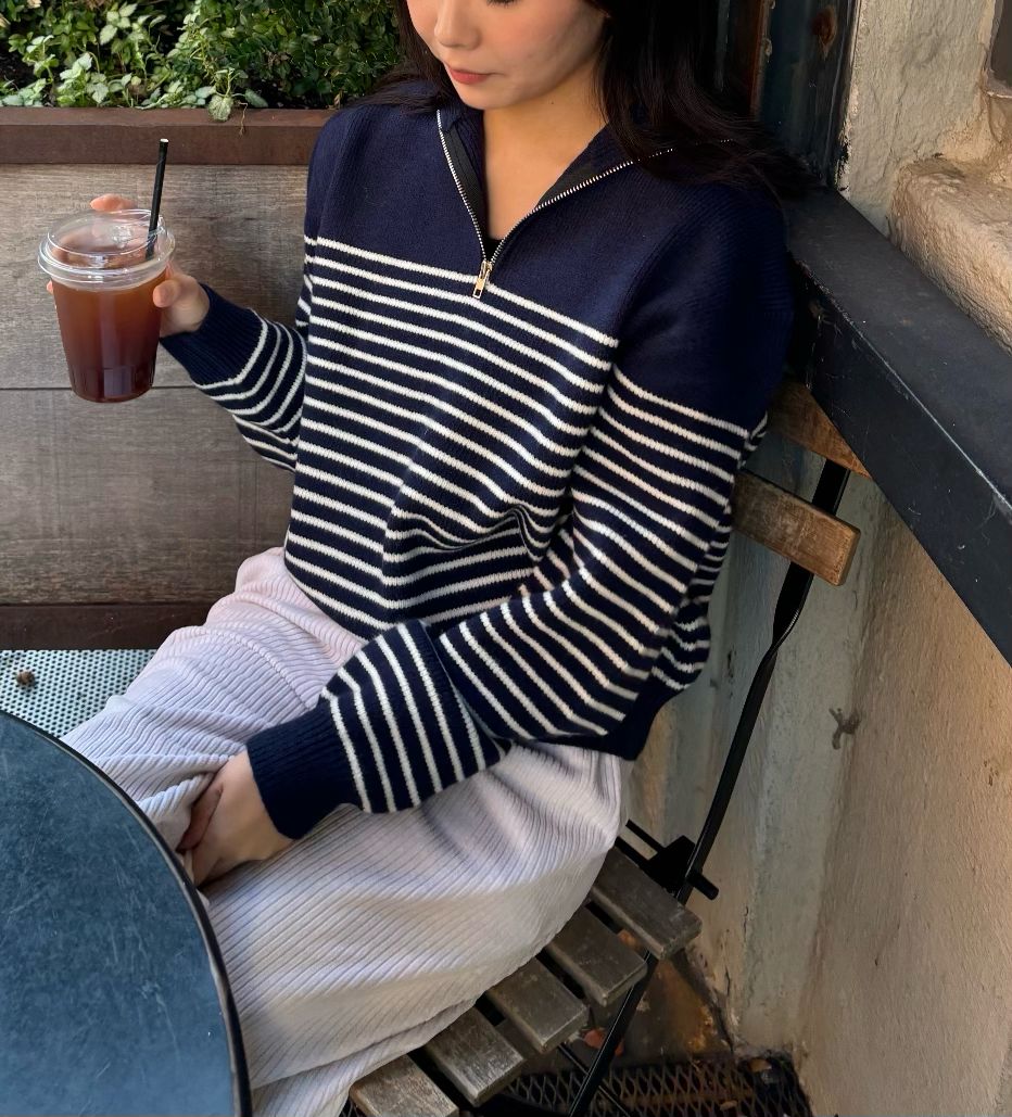 HALF ZIP-UP STRIPED KNIT - Image 2