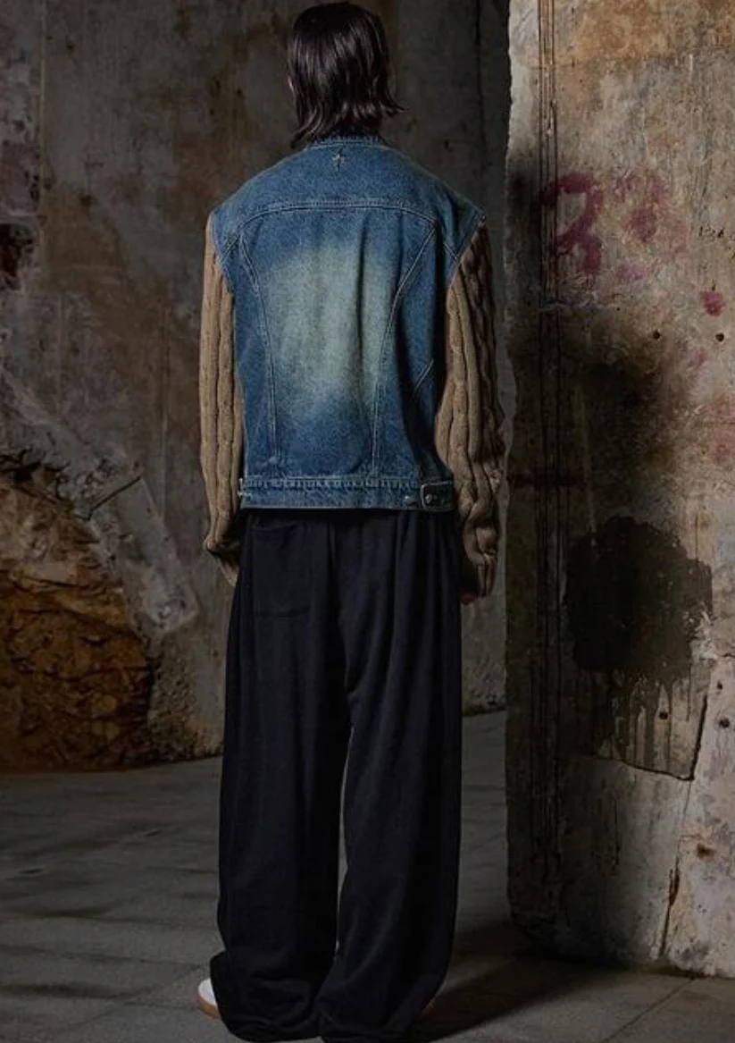 KNIT SLEEVE DENIM JACKET - Image 3