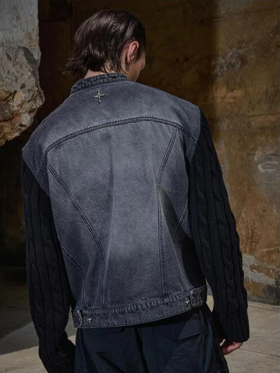KNIT SLEEVE DENIM JACKET - Image 7