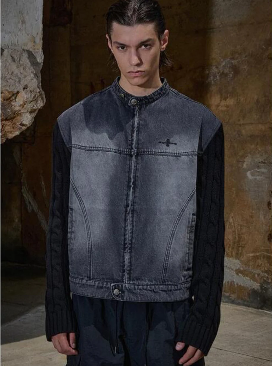 KNIT SLEEVE DENIM JACKET - Image 8