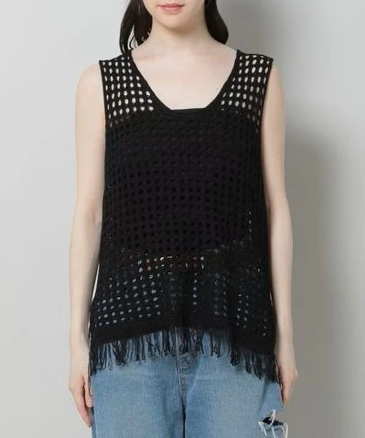LAYERED FRINGE KNIT VEST - Image 2
