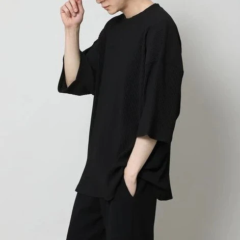 MEN'S PLEATED ROUND NECK T-SHIRT - Image 3