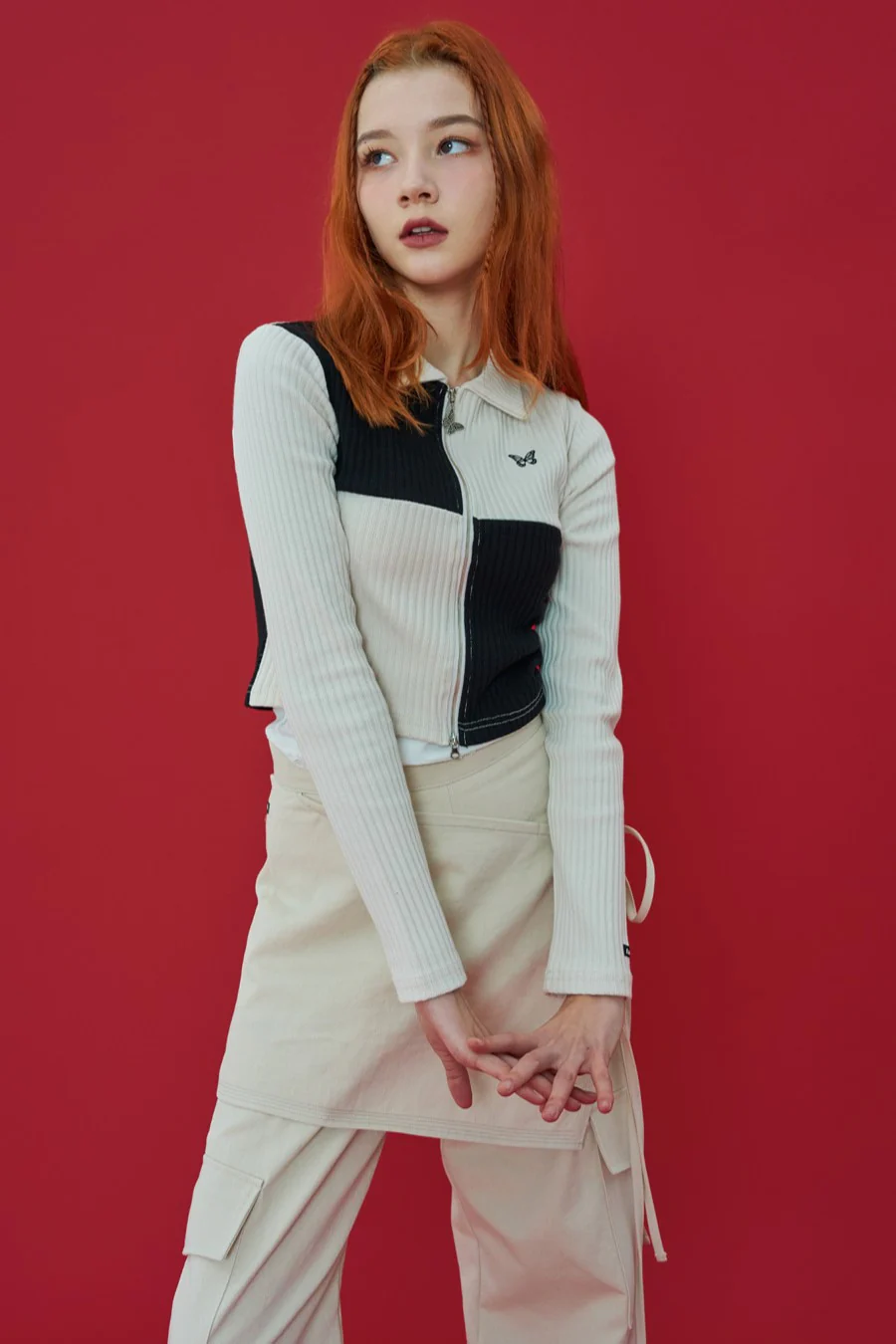 PATCHWORK CUTTING COLLAR ZIP-UP