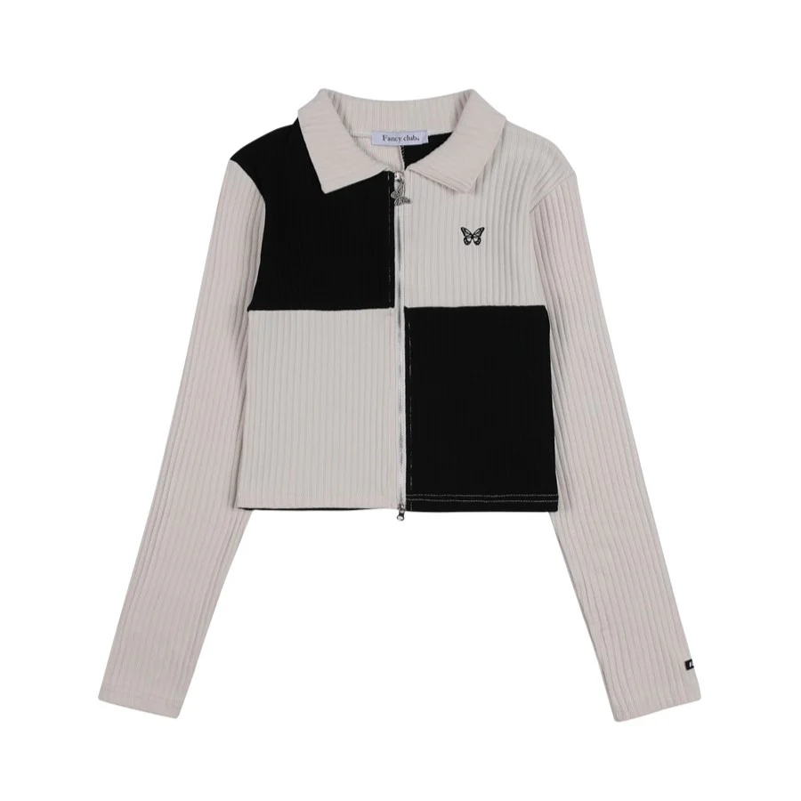 PATCHWORK CUTTING COLLAR ZIP-UP - Image 3