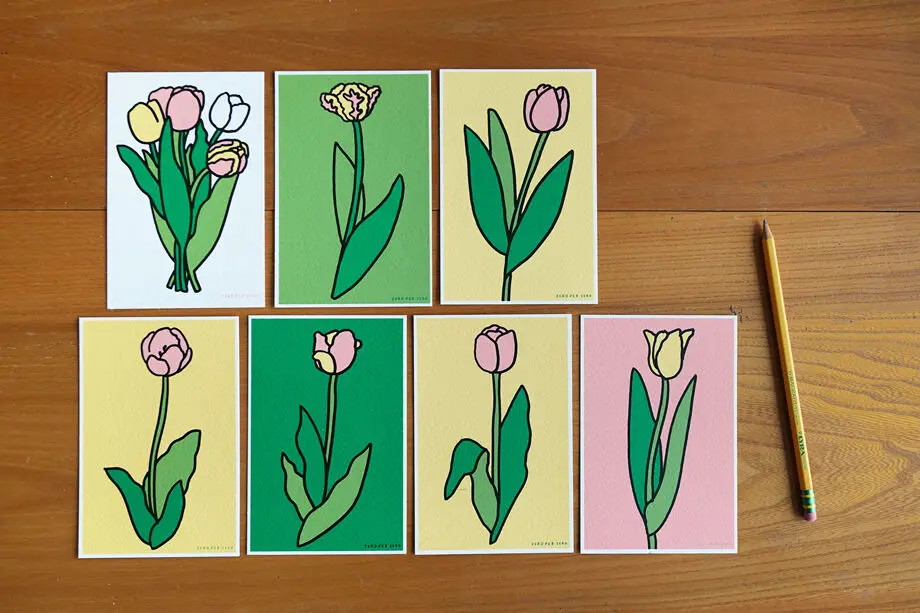 SILK SCREEN POSTCARDS (7EA) TULIP - Image 2