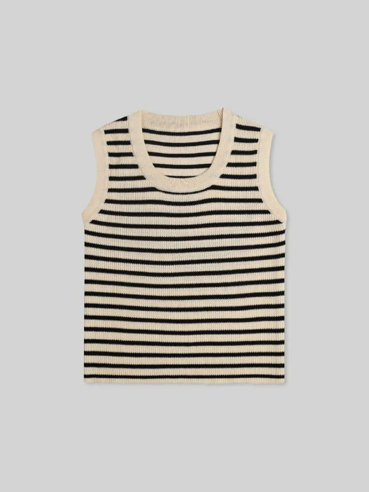 STRIPE SLEEVELESS CROP KNIT TOP - Image 3
