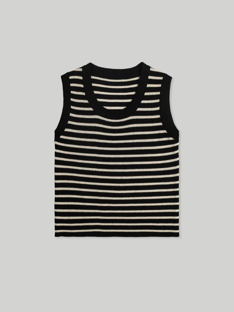 STRIPE SLEEVELESS CROP KNIT TOP - Image 5