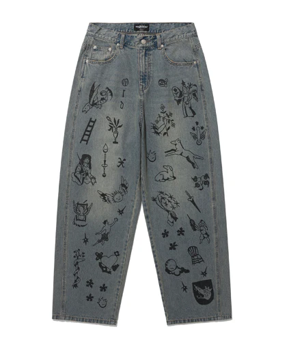 TATTOO WIDE DENIM PANTS