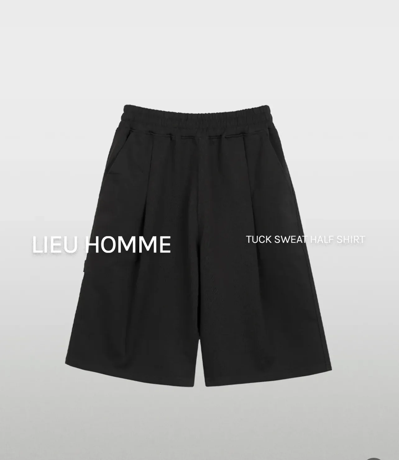 LIEU HOMME CATION TWILL PLEATED WIDE BERMUDA PANTS