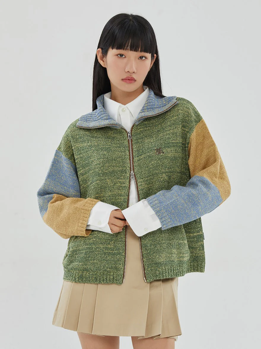 TONE VARIATION BOUCLE KNIT ZIP UP
