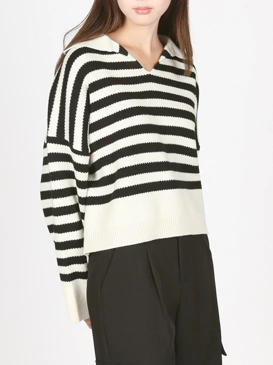 V-NECK STRIPE KNIT